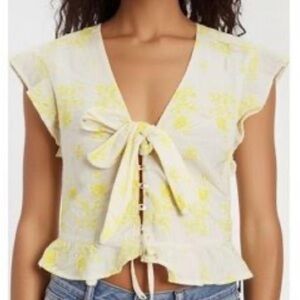 Abercrombie & Fitch Cream and Yellow Tie-Front Blouse